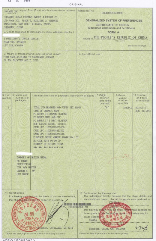 Apply for GSP Certificate of Origin FORM A